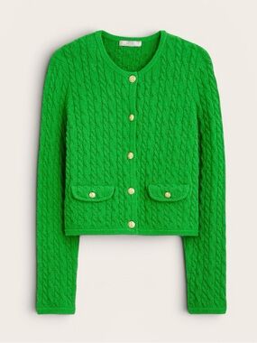 J. Crew Odette Bouclé Cable Knit Sweater Jacket with Gold Buttons Womens Size XS